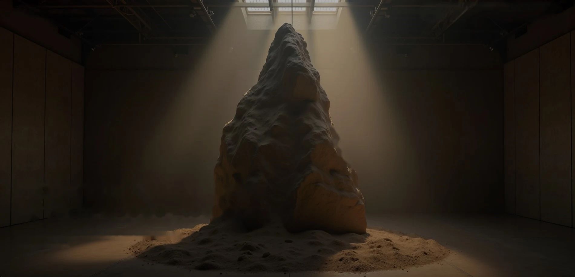 Monumental sculptural architectural form 3D-printed from quartz sand in a minimalist interior